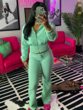 Women casual zipper long sleeve hoodies and pant two-piece set
