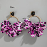Women leopard print fabric earrings geometric round earrings imitation gemstone inlaid earrings