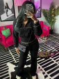 Women casual zipper long sleeve hoodies and pant two-piece set