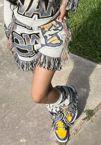 Women casual multi-color print tassel shorts