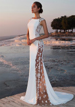 Lace Patchwork Long Dress Holidays Sexy Hollow Women Evening Dress