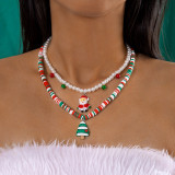Fashion Multi-Color Glass Beaded Santa Claus Necklace Imitation Pearl Christmas Necklace