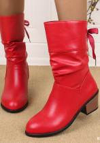 Back Lace-Up Mid-Tube Boots Women Autumn And Winter Thick Heel Round Toe Mid-Heel Plus Size Knight Boots