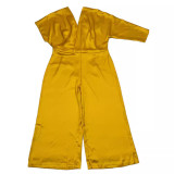 Plus Size Solid Color Satin V-Neck Loose Jumpsuit