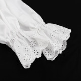 Stand Collar Diamond Button Ruffle Shirt Women Trendy White Shirt Top