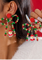 Fashion Multi-Color Beaded Bow Hair Ball Earrings Santa Claus Pendant Christmas Earrings