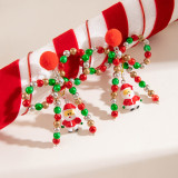 Fashion Multi-Color Beaded Bow Hair Ball Earrings Santa Claus Pendant Christmas Earrings