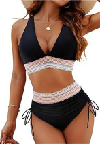 Women Swimsuit High Waist Two Pieces Set V-Neck Tie Bikini