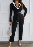 Autumn And Winter Women's Colorblock Long Sleeve Formal Jumpsuit