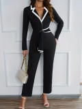 Autumn And Winter Women's Colorblock Long Sleeve Formal Jumpsuit