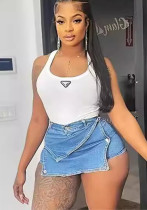 Fashion Sexy Tight Fitting Women's Trendy Solid Color Elastic Button Denim Short Skirt Fashion Sexy Tight Fitting Women's Trendy Solid Color Elastic Button Denim Short Skirt