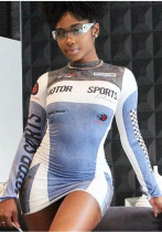 Women's Fashion Casual Sports Print Long Sleeve Round Neck Sexy Bodycon Dress