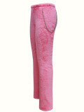 Women's Casual Slim Bodycon Tight Fitting Bell Bottom Fleece Pants