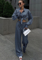 Autumn Chic Outfit Printed Long Sleeve Turndown Collar Shirt Wide-Leg Pants Fashion Two-Piece Suit Autumn Chic Outfit Printed Long Sleeve Turndown Collar Shirt Wide-Leg Pants Fashion Two-Piece Suit