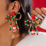 Fashion Multi-Color Beaded Bow Hair Ball Earrings Santa Claus Pendant Christmas Earrings
