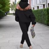 Autumn And Winter Zipper Backless Hoodies Pants Two Piece Set