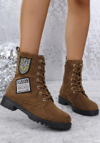 Winter Thick Sole Lace-Up Low Heel Decorated Martin Boots Women's Shoes