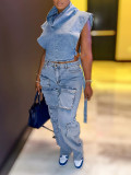 Women's Sexy Trendy Multi-Pocket High Stretch Denim Straight Cargo Pants