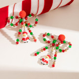 Fashion Multi-Color Beaded Bow Hair Ball Earrings Santa Claus Pendant Christmas Earrings