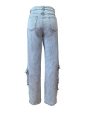Women's Sexy Trendy Multi-Pocket High Stretch Denim Straight Cargo Pants