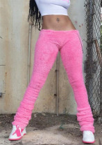 Women's Casual Slim Bodycon Tight Fitting Bell Bottom Fleece Pants