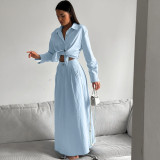 Women's Long Sleeve Shirt Skirt Two-Piece Set