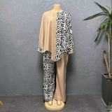 Plus Size African Women Bat Sleeves leopard print Beaded Top and Pants two-piece set