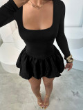 Women Fall and Winter Long Sleeve Flower Bud Strap Dress