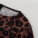 Round Neck Sexy Long Autumn Leopard Print High Waist Slim Dress