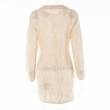 Women autumn casual maxi button short-sleeved cardigan sweater