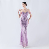 Plus Size Women Sequined Formal Party Maxi Evening Dress