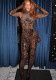 Women Half High Neck Long Sleeve Leopard Print Sexy Jumpsuit