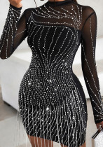 Women sexy mesh beaded suspenders formal party tassel dress Women sexy mesh beaded suspenders formal party tassel dress