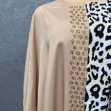 Plus Size African Women Bat Sleeves leopard print Beaded Top and Pants two-piece set