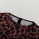 Round Neck Sexy Long Autumn Leopard Print High Waist Slim Dress