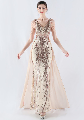 Plus Size Women Sequined Formal Party Maxi Evening Dress