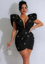 Women Sexy V Neck Beaded Party Bodycon Dress