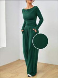 Women autumn and winter two-piece suit solid long sleeve casual wide-leg Pants two-piece suit