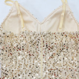 Women Sequined Strap Formal Party Sexy Ball Dress