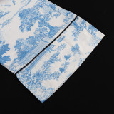 Women's Paint Print Turndown Collar Shirt High Waist Trousers Fashion Two-Piece Suit