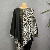 Plus Size African Women Bat Sleeves leopard print Beaded Top and Pants two-piece set