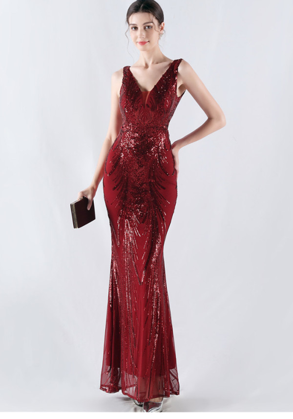 Plus Size Women Sequined Formal Party Maxi Evening Dress