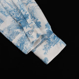 Women's Paint Print Turndown Collar Shirt High Waist Trousers Fashion Two-Piece Suit