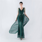 Plus Size Women Sequined Formal Party Maxi Evening Dress