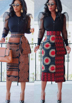 Women Printed Elastic Slit Bodycon Dress Women Printed Elastic Slit Bodycon Dress