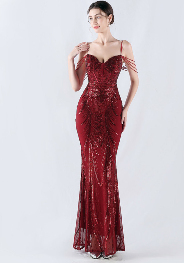 Plus Size Women Sequined Formal Party Maxi Evening Dress