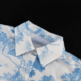 Women's Paint Print Turndown Collar Shirt High Waist Trousers Fashion Two-Piece Suit