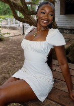 Women sexy U-neck Solid puff sleeve dress Women sexy U-neck Solid puff sleeve dress