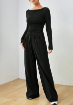 Women autumn and winter two-piece suit solid long sleeve casual wide-leg Pants two-piece suit
