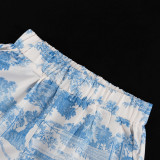 Women's Paint Print Turndown Collar Shirt High Waist Trousers Fashion Two-Piece Suit